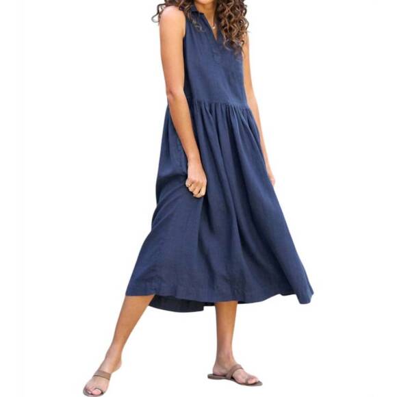 NEW FRANK & EILEEN daphne sleeveless popover dress in navy